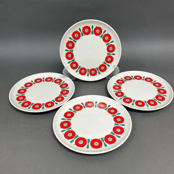 Vintage Anfora Mexico Salad Plates White Red Green 7 3/8" Lot of 4 - Picture 1 of 11